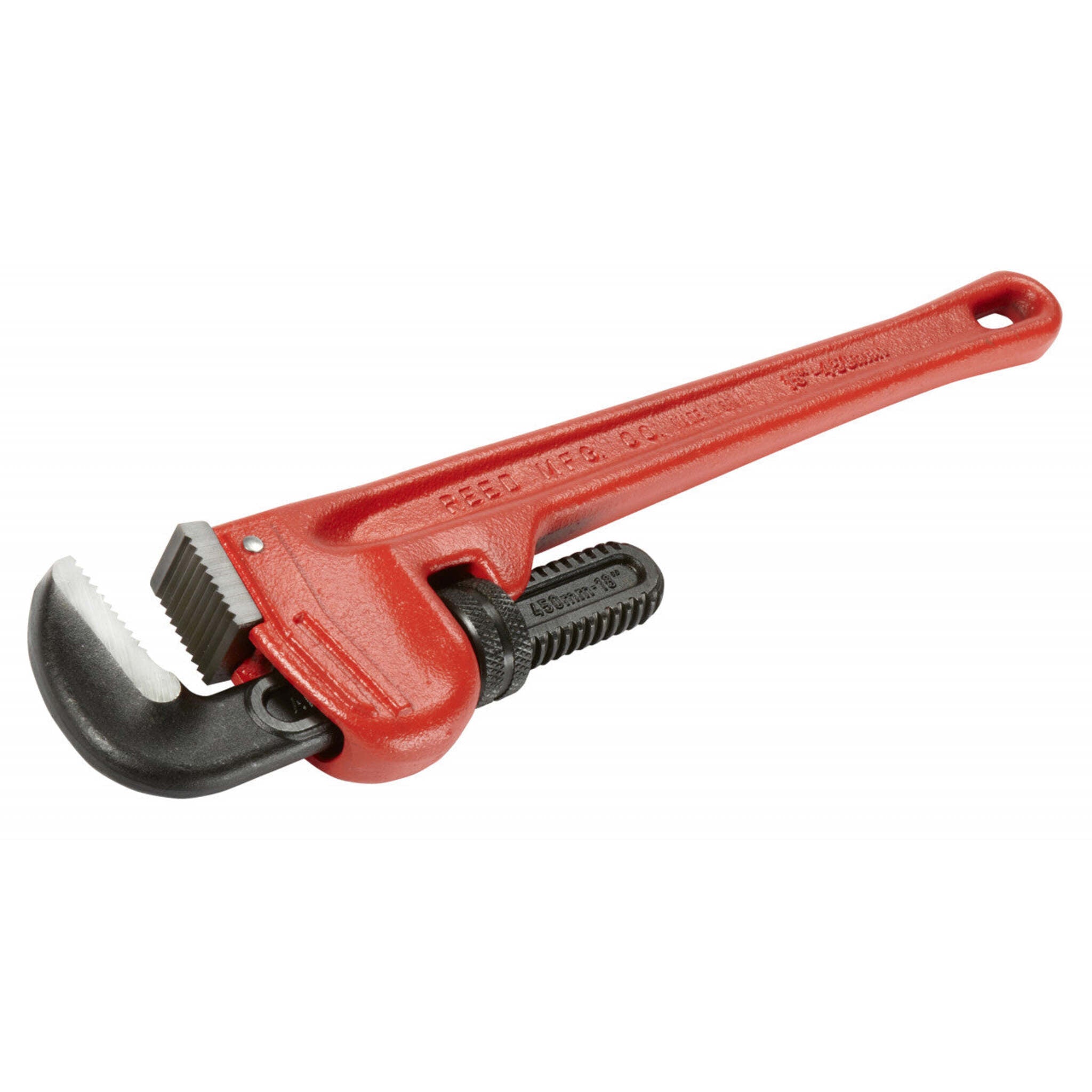 REED cast iron straight pipe wrench close-up