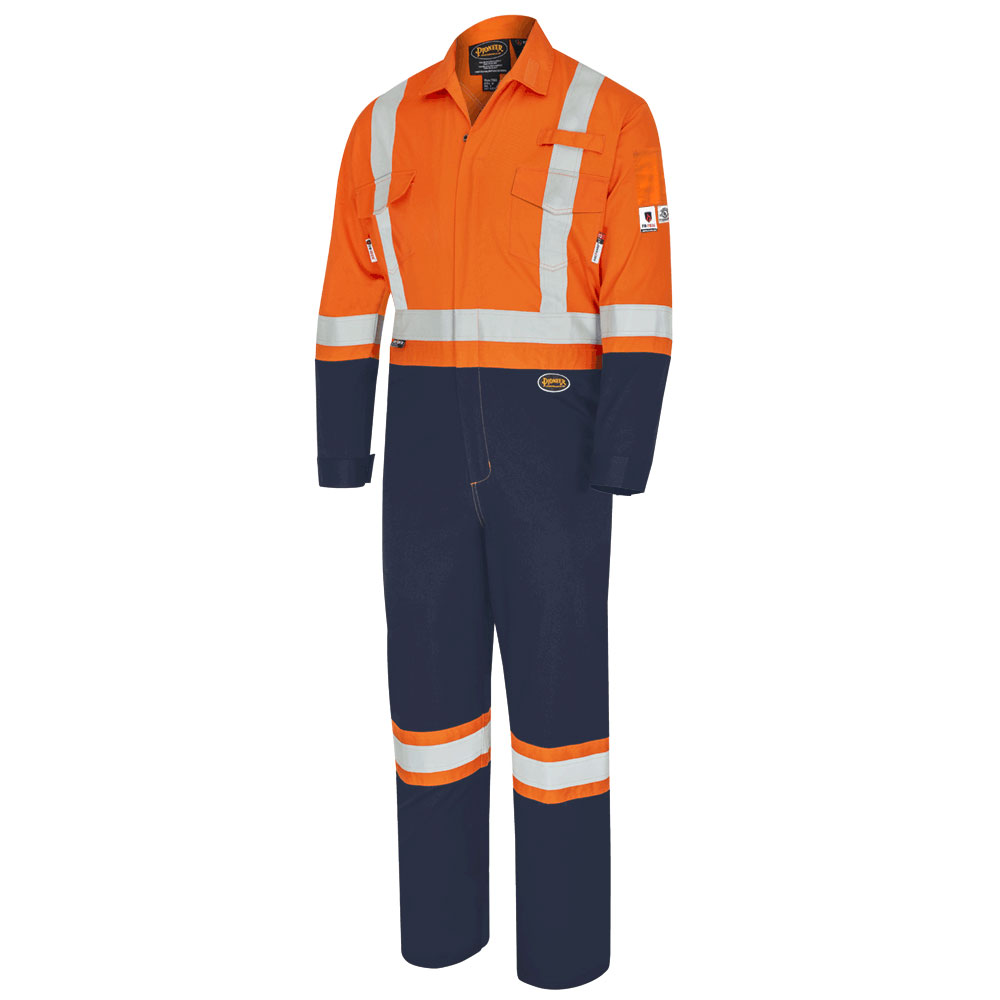 Pioneer Men's Hi Vis 2-Tone FR Work Coveralls - 88/12 Cotton/Nylon, 7oz, Flame Resistant, Zipper Closure, CSA Certified, Durable Safety | Sizes 36-66