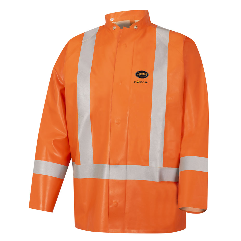 Pioneer Men's Hi-Vis FR/Arc Super-HD Safety Rain Jacket - Waterproof, Flame & Arc Resistant, Durable, Reflective, Reliable Workwear | Sizes S-4XL