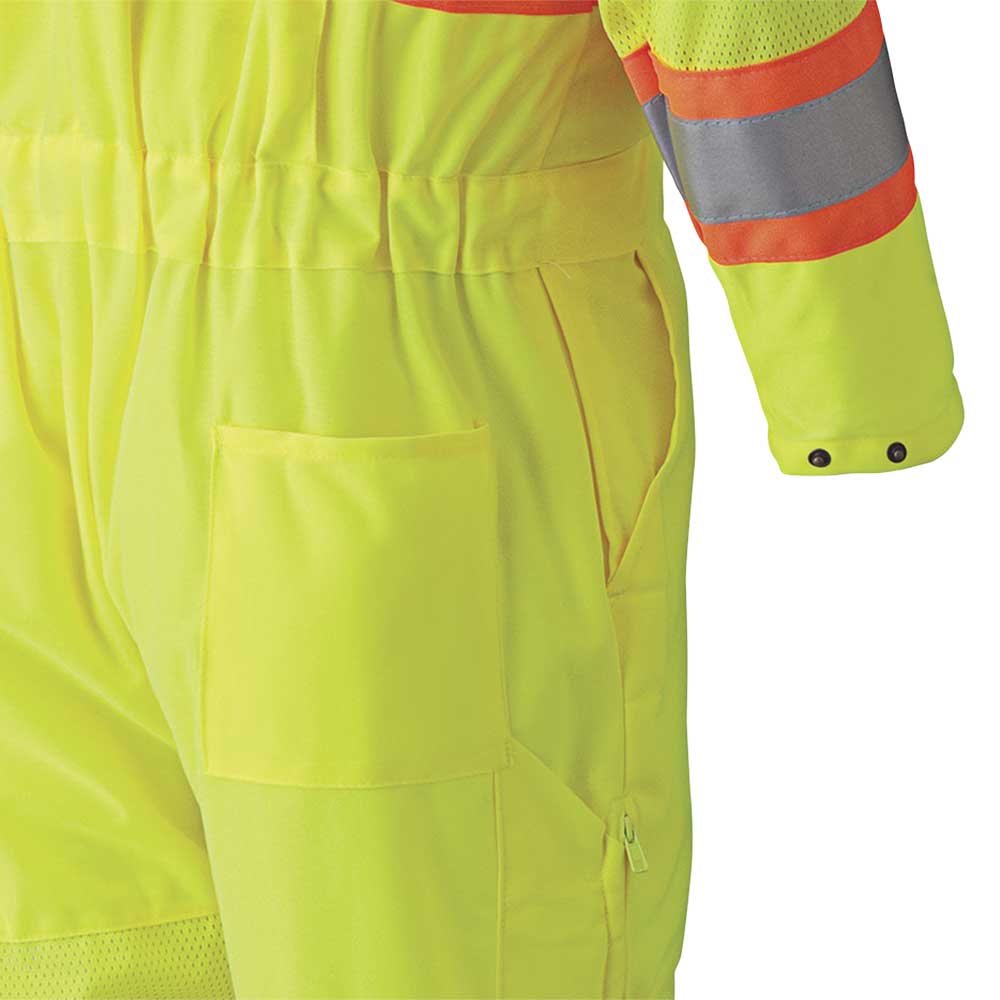 Pioneer Men's Hi Vis Safety Work Traffic Coveralls CSA Poly Knit Breathable Mesh Leg and Arm Panels Reflective Yellow Sizes M-5XL