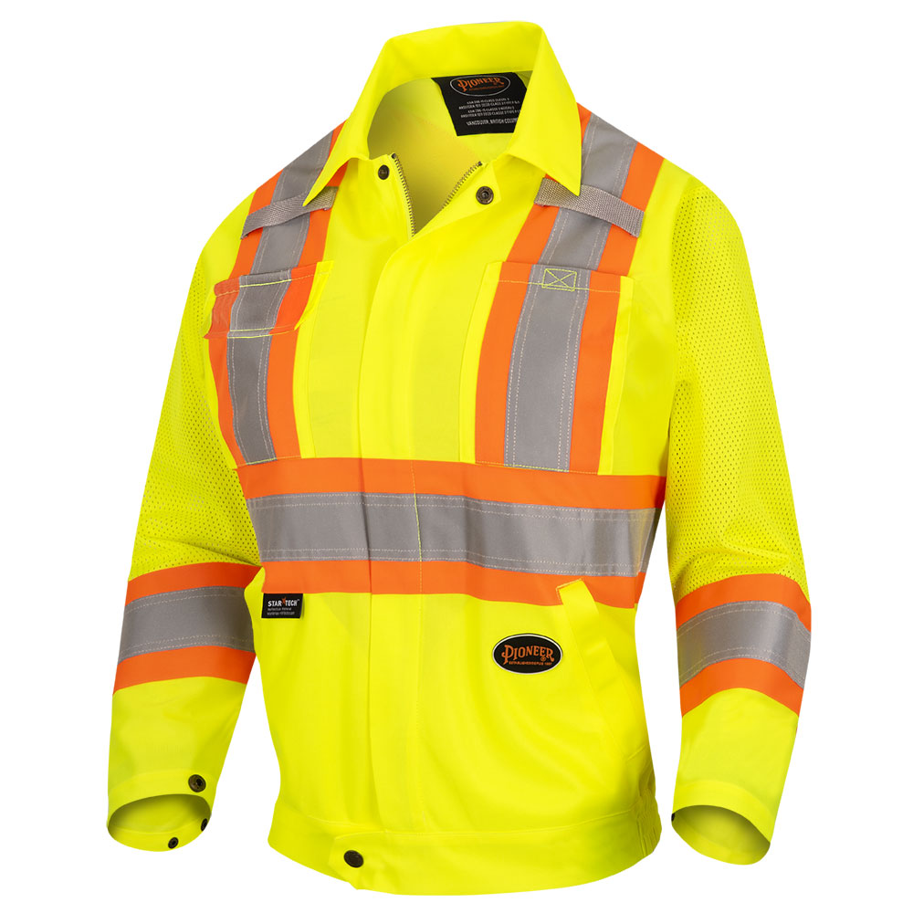 Pioneer Women's Hi Vis Traffic Safety Jacket, Weather-Resistant, Reflective Strips – Enhanced Visibility Workwear for Maximum Safety | Sizes XS-4XL