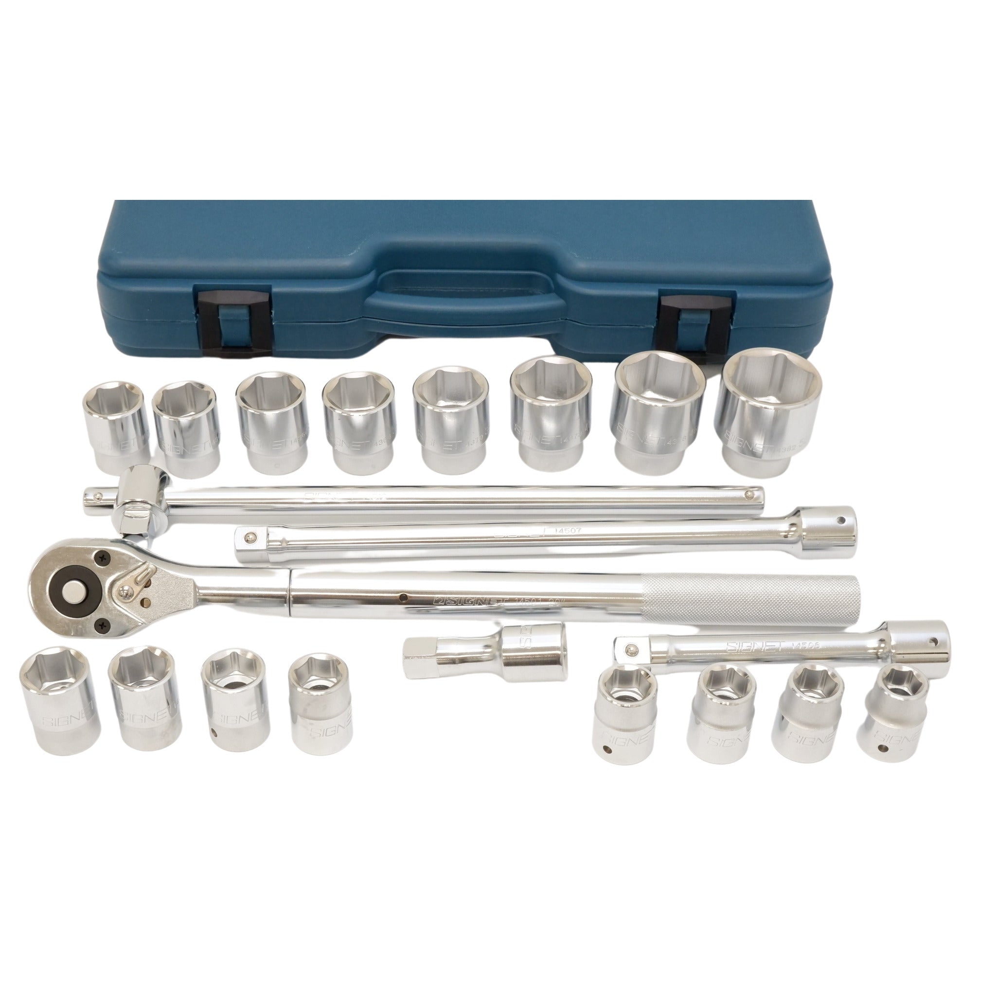Signet SAE socket sizes arranged in row showing full range
