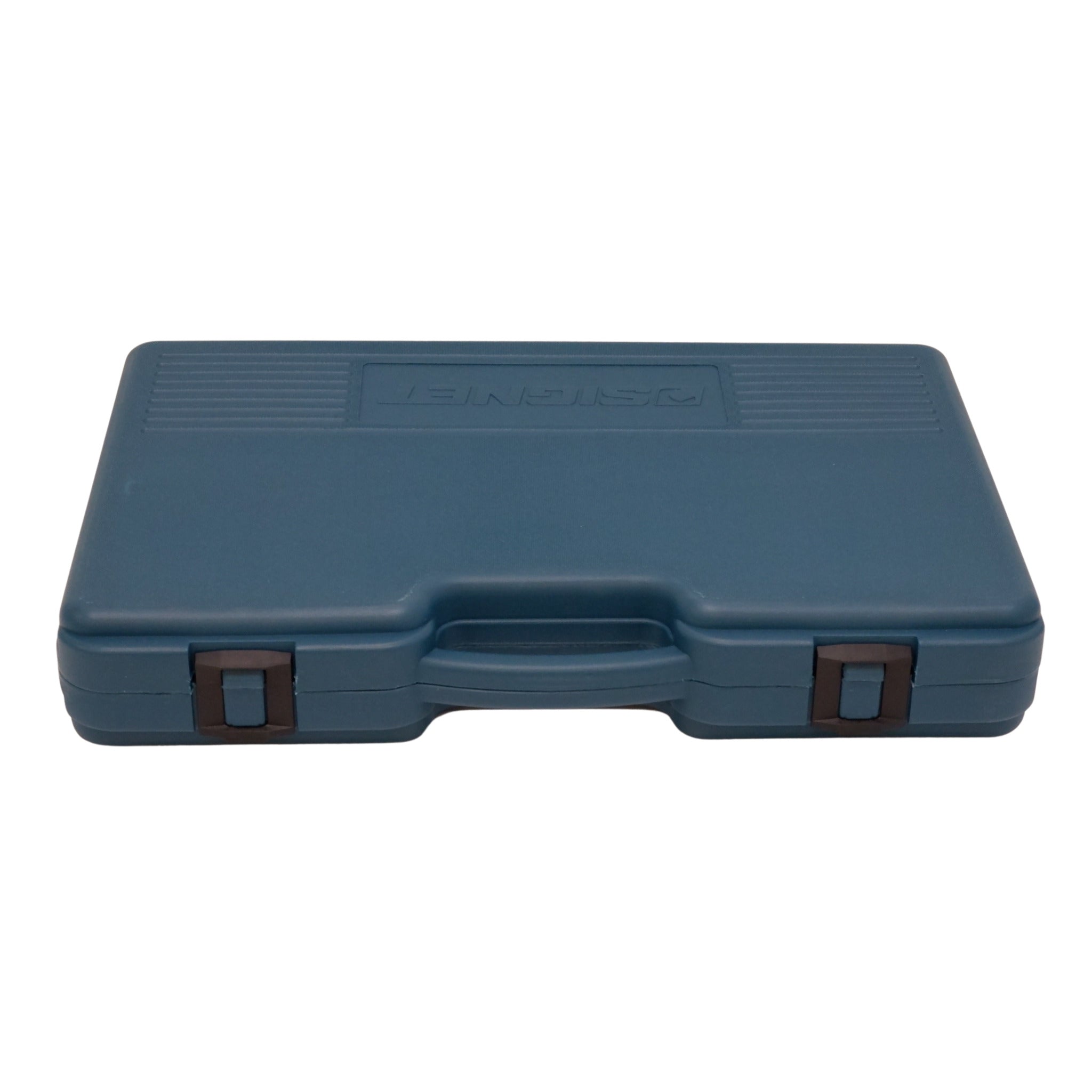 Angled view of blue storage case for Signet socket set