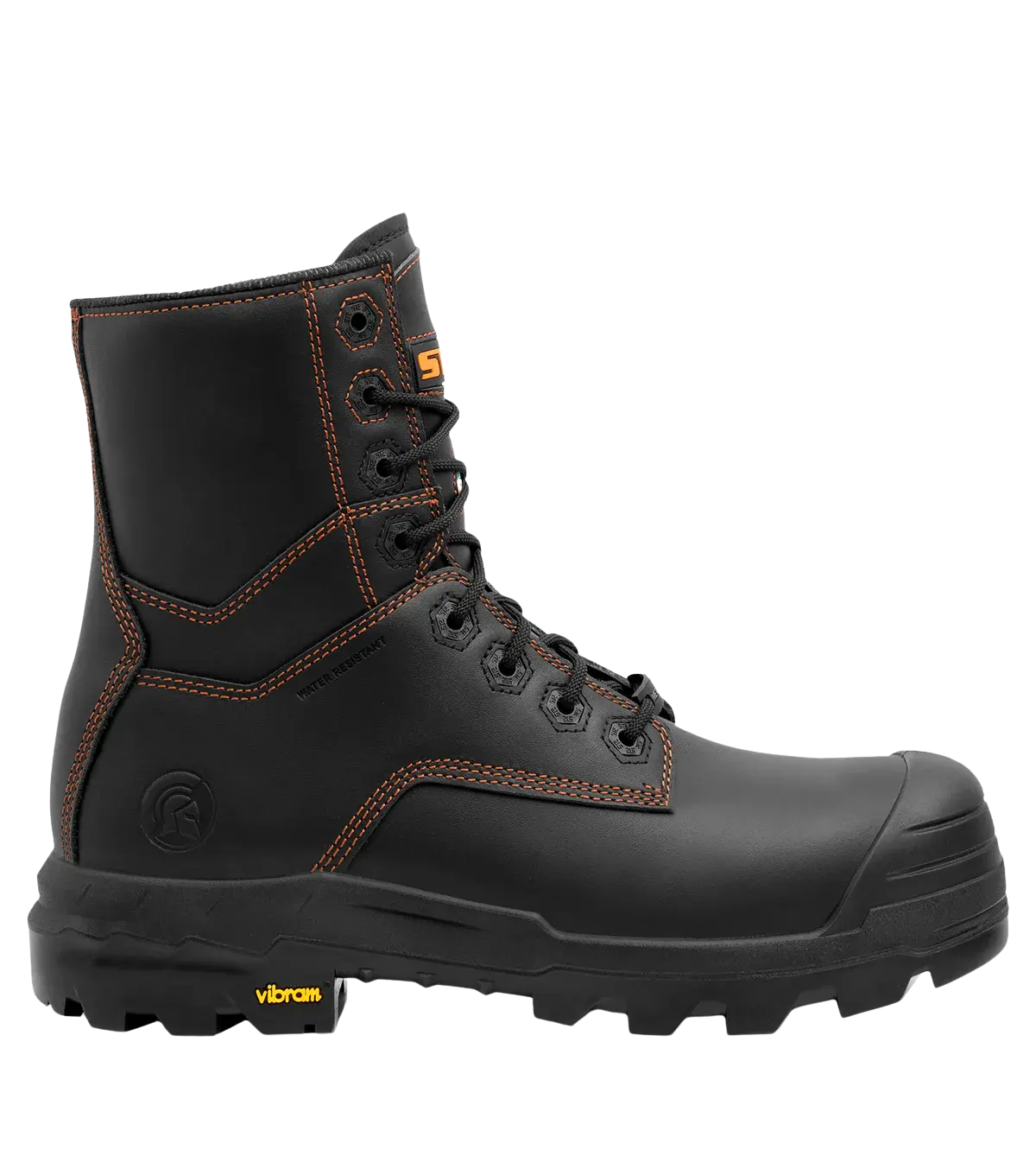 Left side view of Waston black metal free leather work boot