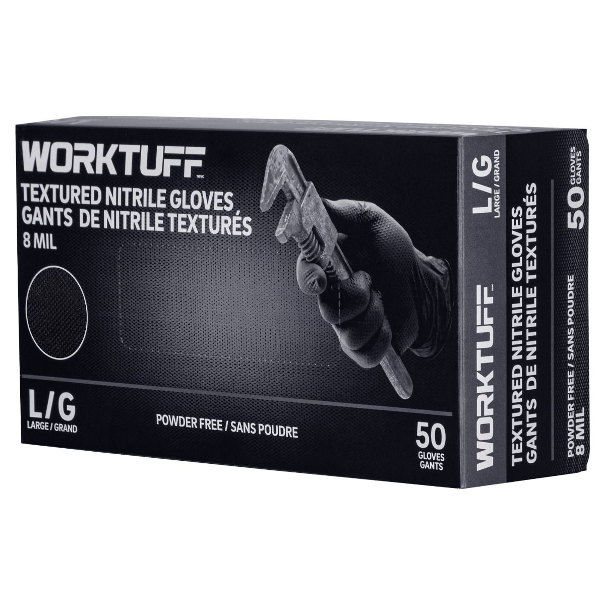 Worktuff 8-Mil Extra-Strong Black Diamond Textured Powder-Free Disposable Nitrile Gloves