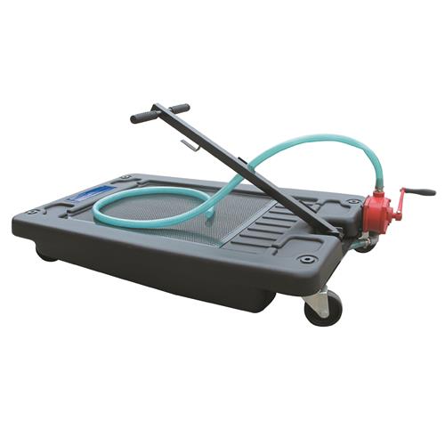 Dynaline Low Profile Wheeled Oil Drain Pan with Iron Manual Pump - 64L Capacity