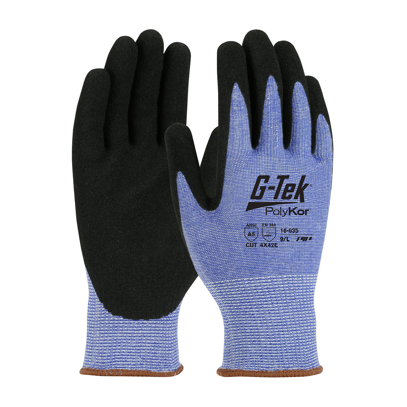 G-Tek® 16-635 Cut-Resistant PolyKor® Blended Glove with Black Nitrile Palm and Fingers (Cut Level 5) Work Gloves and Hats - Cleanflow