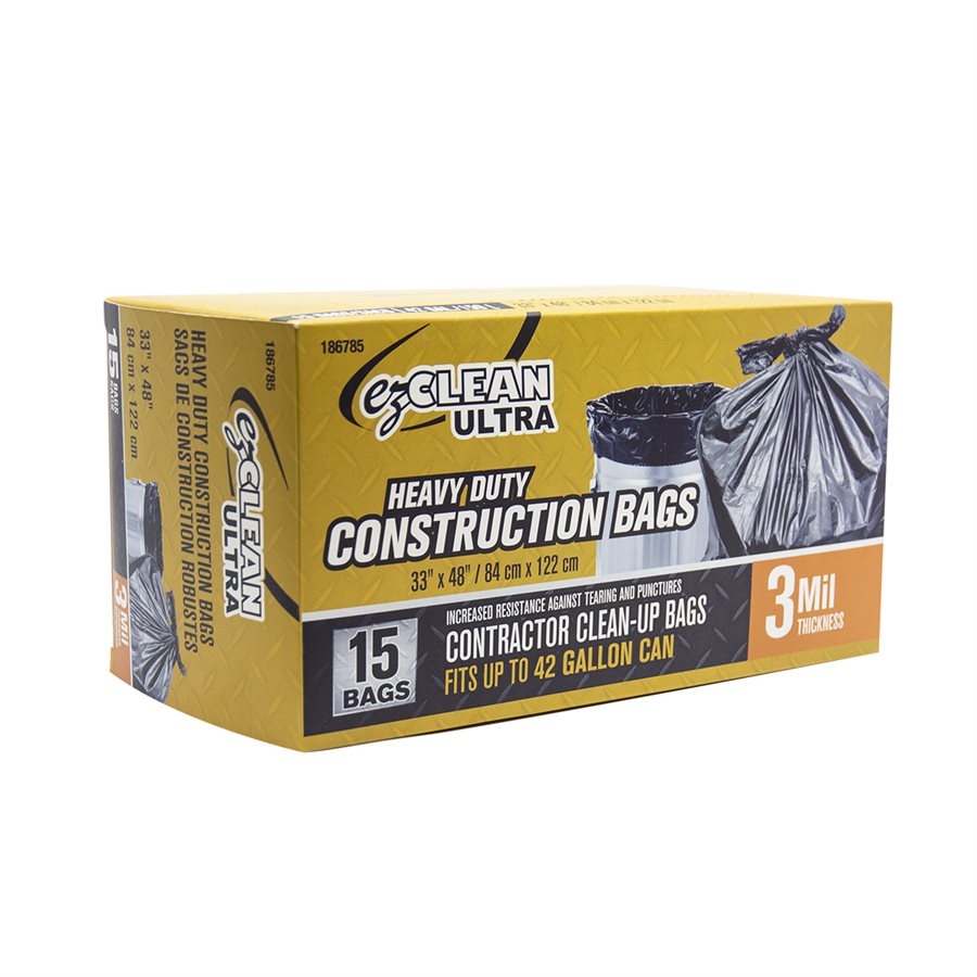 Heavy Duty Construction Clean Up Bags - 3 Mil Thickness - 33" x 48" Size - Box of 15 Janitorial Supplies - Cleanflow