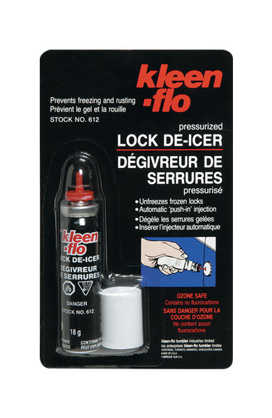 Kleen-Flo Lock De-Icer - Instant Lock De-Freezing and Lubrication, Safe on Finishes, Weather-Resistant, Effective Year-Round | 18g Can - Case of 24