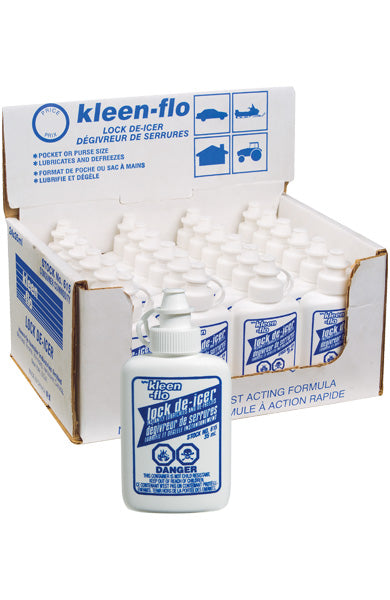 Kleen-Flo Lock De-Icer - Quick and Effective De-Freezing, Lubrication, Safe for All Finishes, All-Weather Performance | 30ml Can - Case of 30