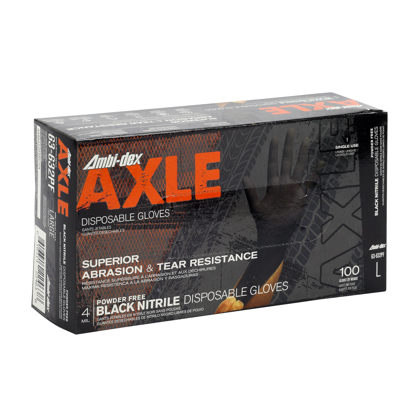 Ambi-Dex® Axle Black Powder-Free Disposable Textured Nitrile Gloves - 4 Mil - Box of 100