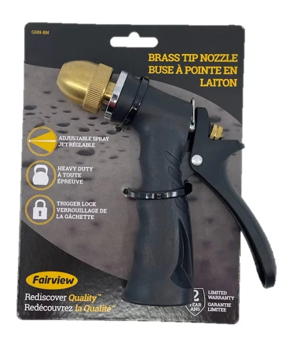 Fairview Brass Tip Garden Hose Nozzle with Molded Rubber Grip