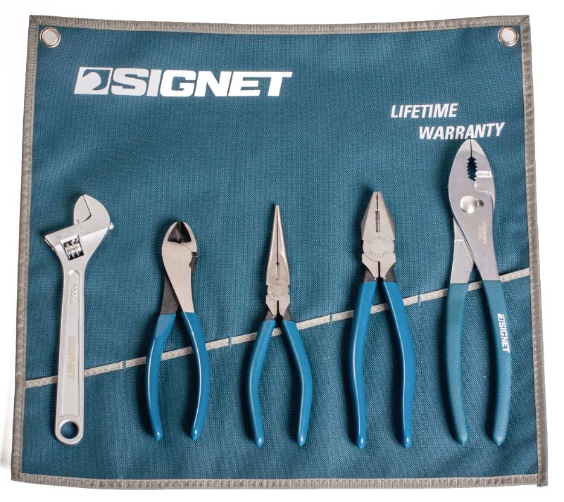 Signet 5 Piece Industrial Plier and Adjustable Wrench Set