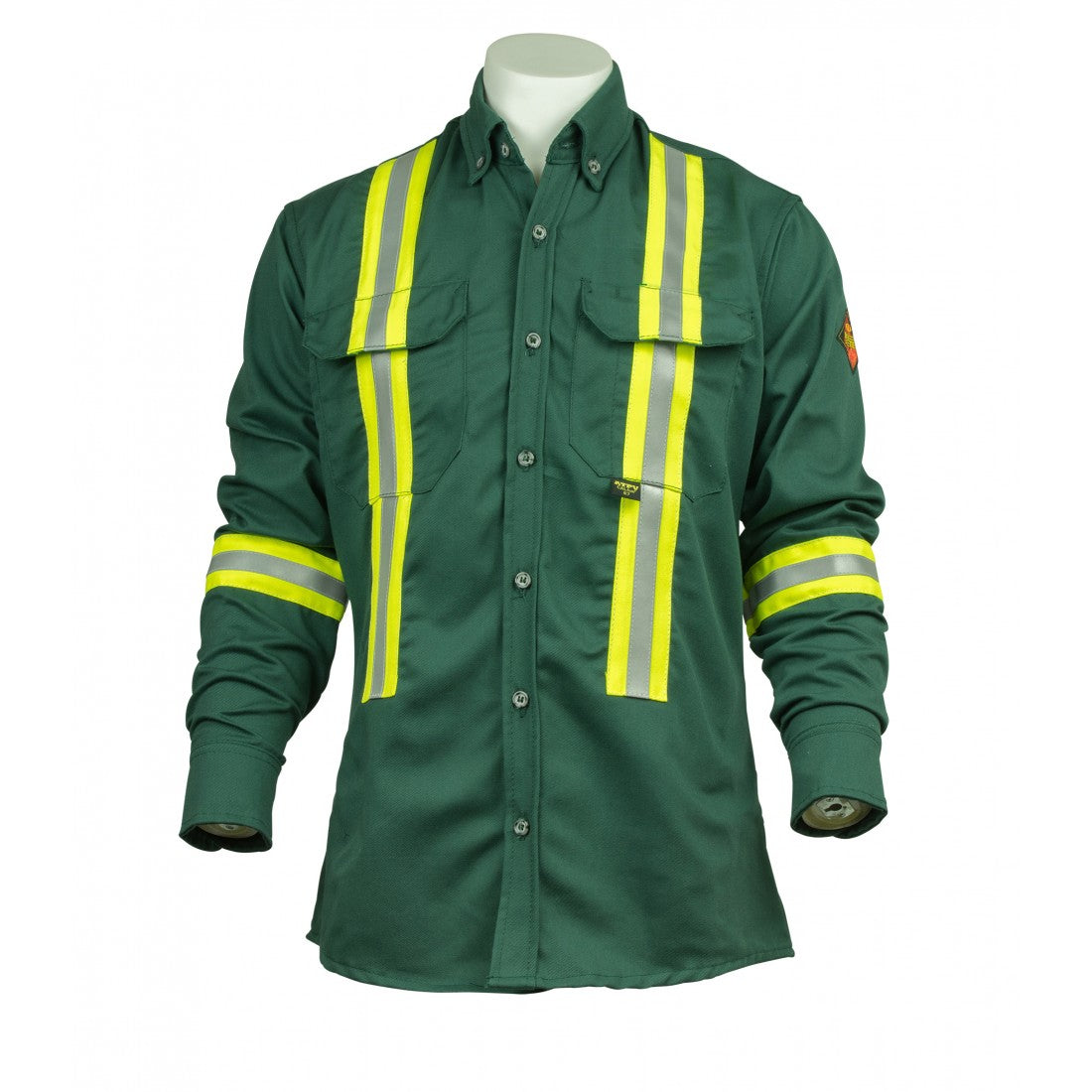 KELTEK A7938S 7oz Flame Resistant Work Shirt (W/ Reflective) | Green | S-5XL (HRC 2) Flame Resistant Work Wear - Cleanflow