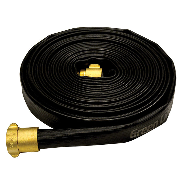 1-1/2" Black Dragon Industrial Layflat Discharge Hose Assemblies c/w Brass NPSH Fittings Hose and Fittings - Cleanflow