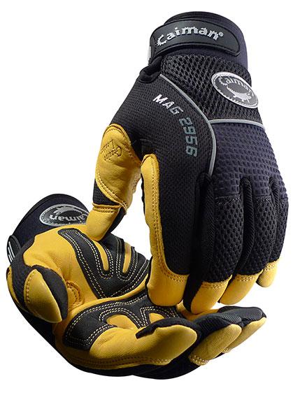 Caiman 2956 Gold Grain Leather Padded Palm Knuckle Protection Mechanics Gloves Work Gloves and Hats - Cleanflow