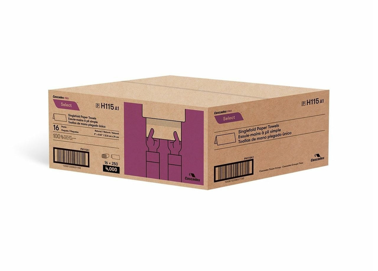 Cascades Pro Select Singlefold Paper Towels | 250/Pkg | Case of 16 Janitorial Supplies - Cleanflow