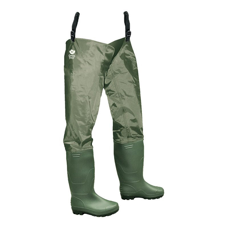Green Trail Men's Waders Hip PVC/Nylon Waterproof with Cleated Sole | Size 6 - 13