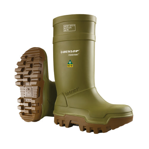 Dunlop Men's Winter Safety Work Boots Purofort Thermo+ Steel Toe -58°F (-50°C) Rating | Green | Sizes 6-15