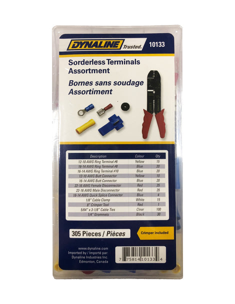 Dynaline Solderless Terminal Assortment 305 Pieces c/w 8" Crimper Tool