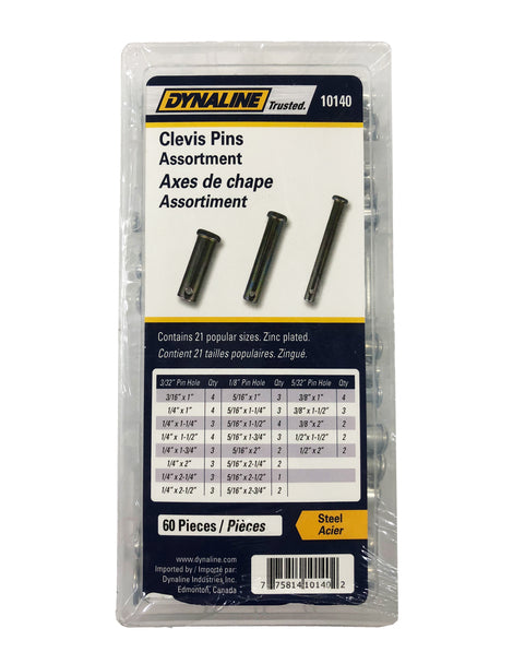 Dynaline Clevis Pin Assortment 60 Pieces / 3 Pin Hole Sizes
