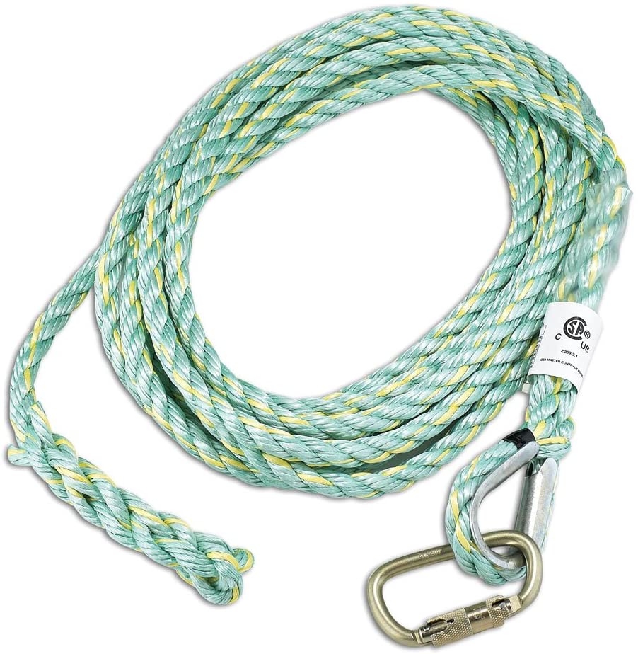 Dynamic 3-Strand Co-Polymer Vertical Rope Lifelines w/ Carabiner Confined Space - Cleanflow