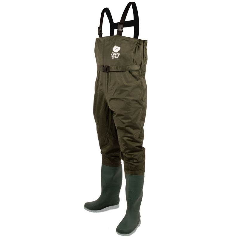 Green Trail Men's Waders Chest PVC/Nylon Stream Feather Waterproof with Felt Sole | Size 6 - 13