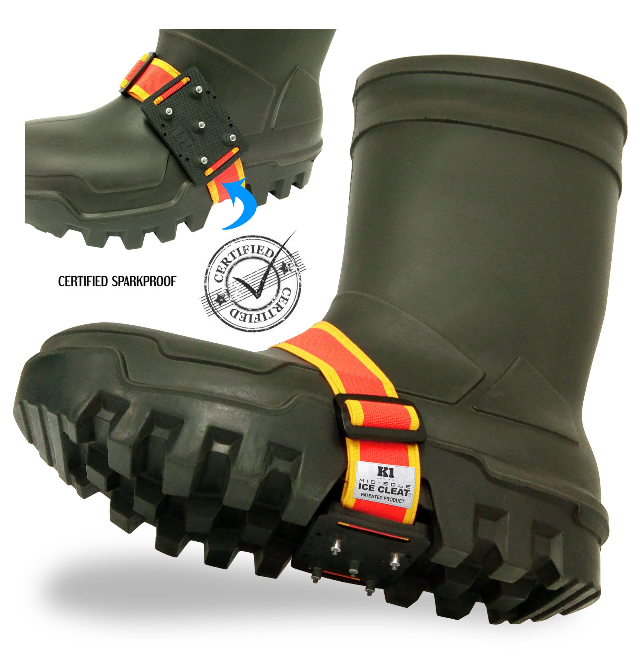 K1 Series Mid-Sole Intrinsically Safe High Profile Ice Cleat (For Deep Tread Boots) Work Boots - Cleanflow