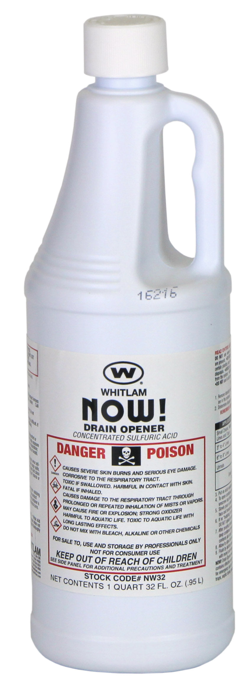 NOW! H2SO4 Professional Use Drain Pipe Opener - 1 Quart Bottle