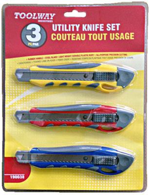 Rubber Grip Utility Knife Set - 3 Piece Hand Tools - Cleanflow