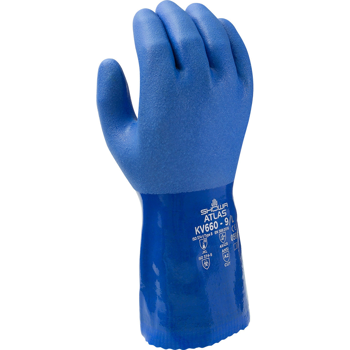 Showa KV660 Super Flexible Triple-Dipped PVC Chemical Resistant Safety Glove with Kevlar Liner (Pack of 12 Pairs) - Cut Level A2 Work Gloves and Hats - Cleanflow