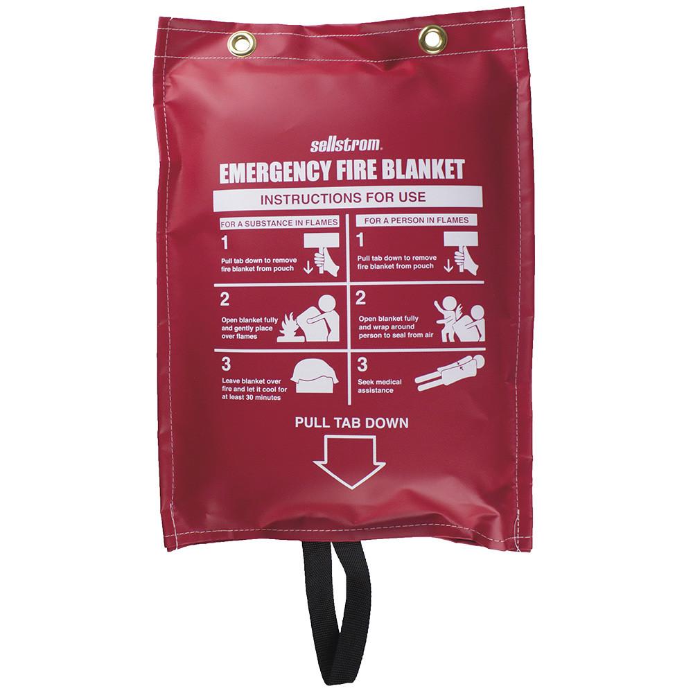 Sellstrom Emergency Fire Blanket - Red Vinyl Hanging Pouch Facility Safety - Cleanflow