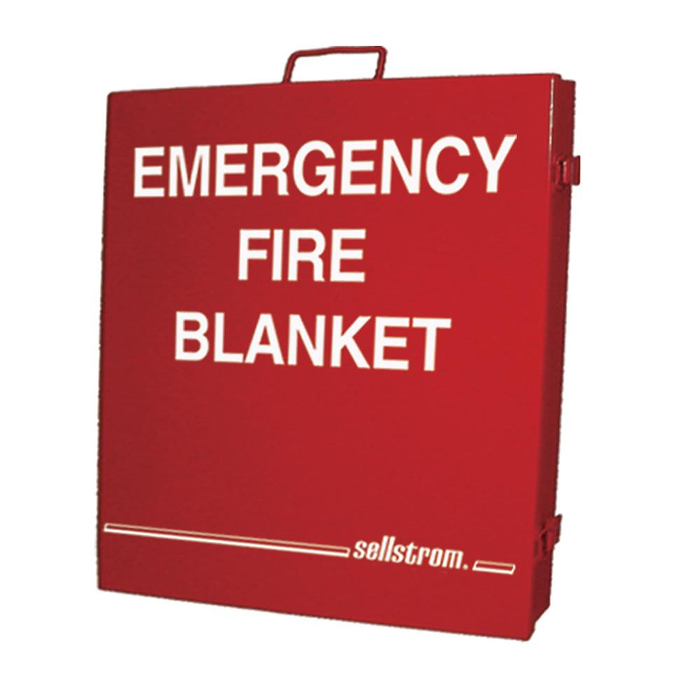 Sellstrom Emergency Fire Blanket - Red Metal Storage Cabinet Facility Safety - Cleanflow