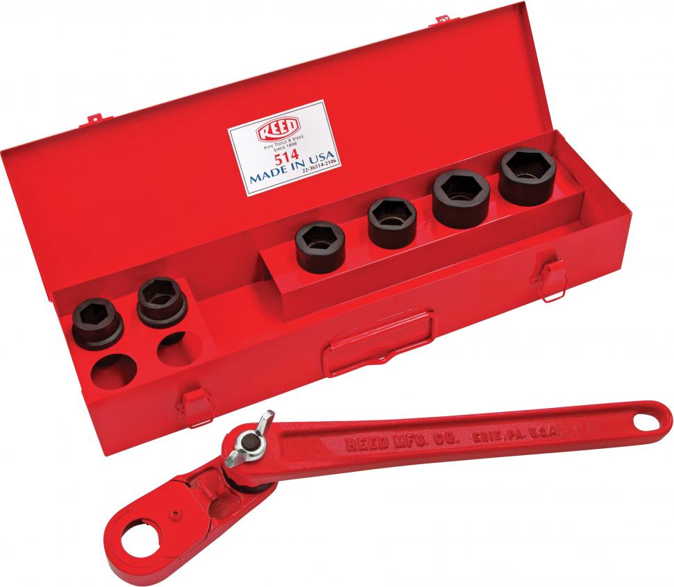 Reed L514 Thru-Bolt Utility Set | Adjustable Angle Handle and 6 Sockets Pipe Tools - Cleanflow