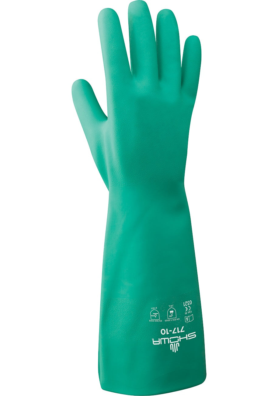 Showa 717 Unlined 11-Mil Nitrile Chemical Resistant Glove with Bisque Grip - 13" Length (Pack of 12 Pairs) Work Gloves and Hats - Cleanflow