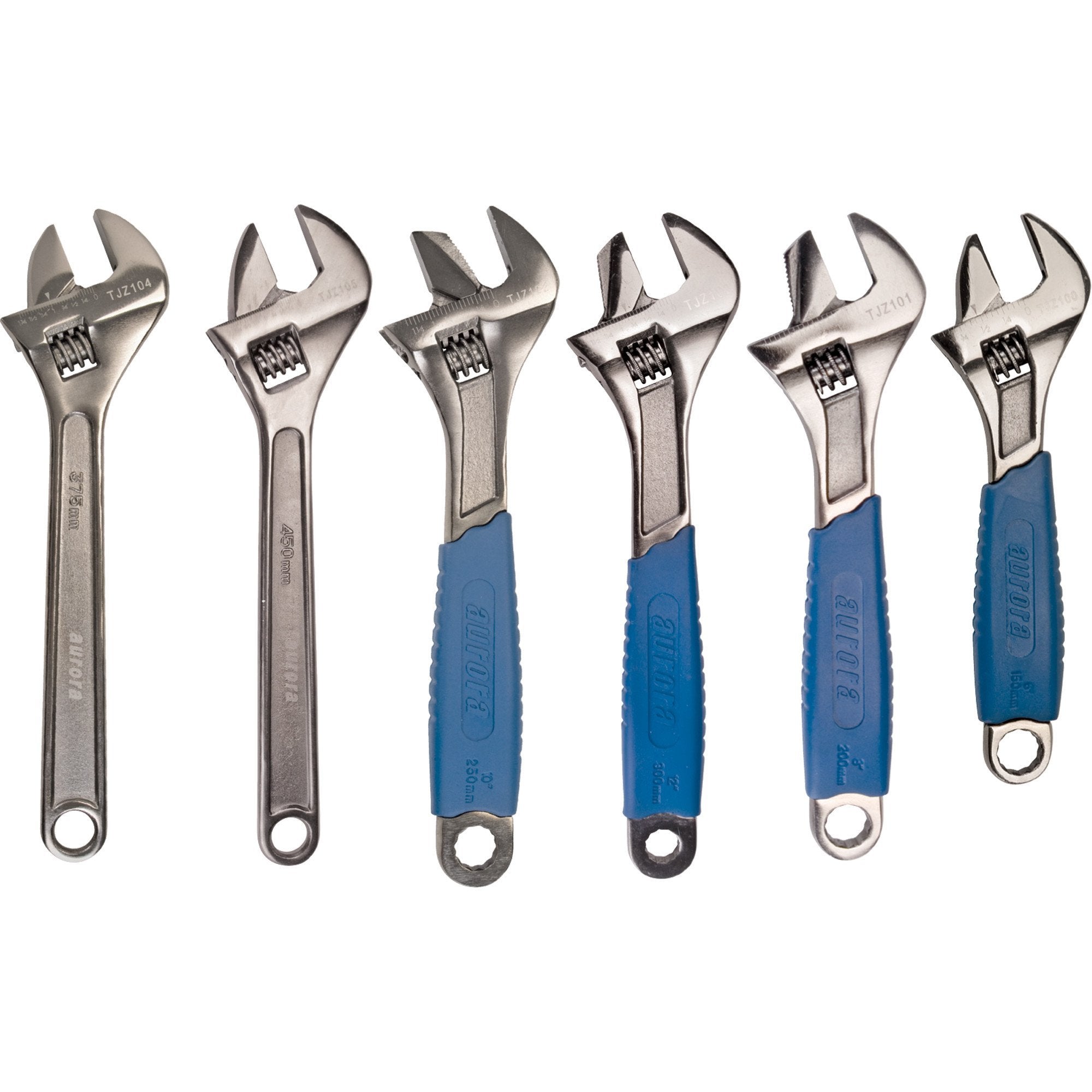Aurora Tools Adjustable Wrench Set | 6 Piece: 6" 8" 10" 12" 15" & 18" Mechanic Tools - Cleanflow