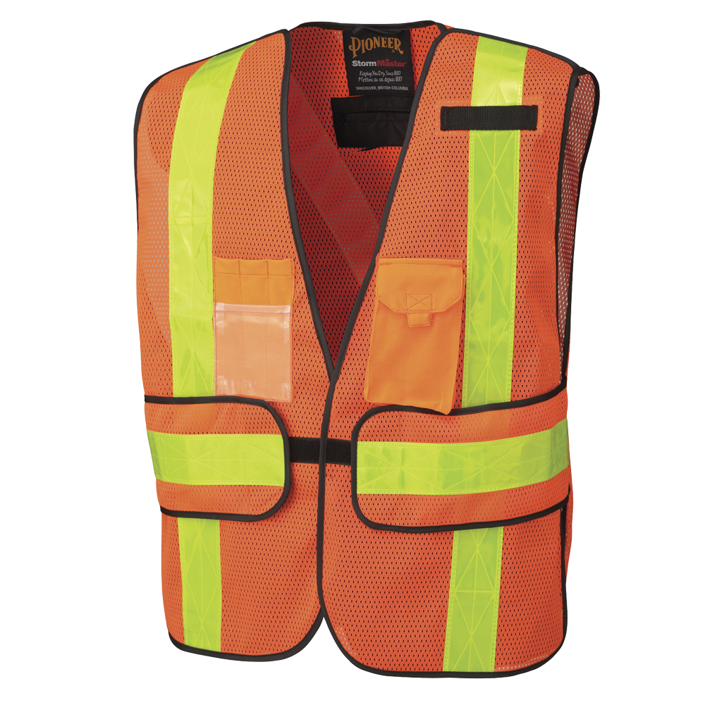 Pioneer Hi Viz All-Purpose Safety Tear-Away Vest - Poly Mesh Pockets | Orange | One Size Hi Vis Work Wear - Cleanflow