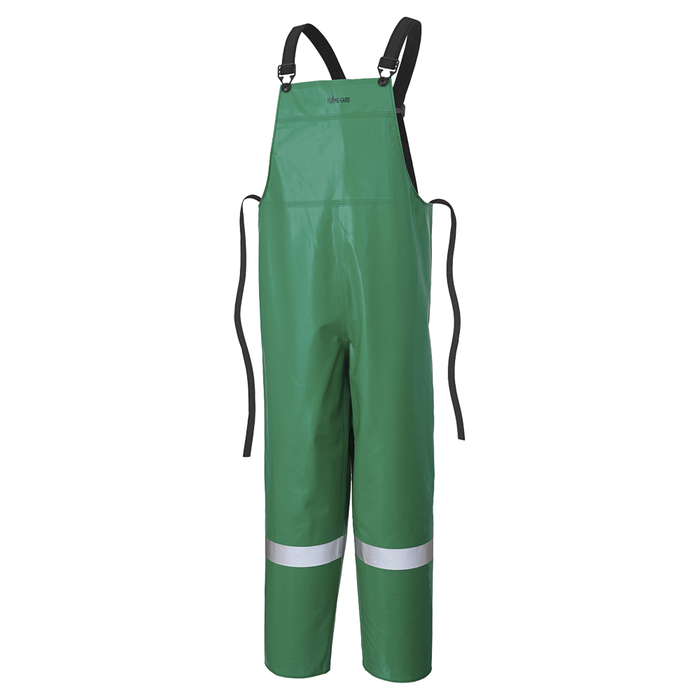 Ranpro CA-43® FR Chemical/Acid Resistant Safety Bib Pants - PVC/Poly | Green | Sizes Small - 4XL Flame Resistant Work Wear - Cleanflow