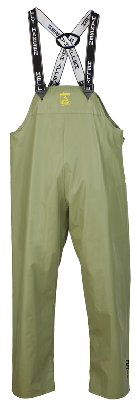 Helly Hansen Men's Double Bib Fishing Work Pants 70124 Engram PVC Coated Cotton Waterproof Adjustable Suspenders Green Sizes XS-5XL