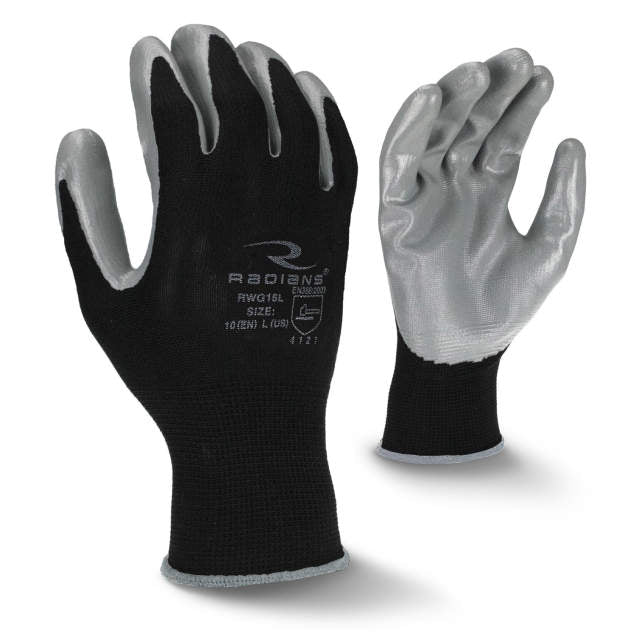 Radians Lightweight Polyester Glove with Smooth Nitrile Palm - Pack of 12 Pairs