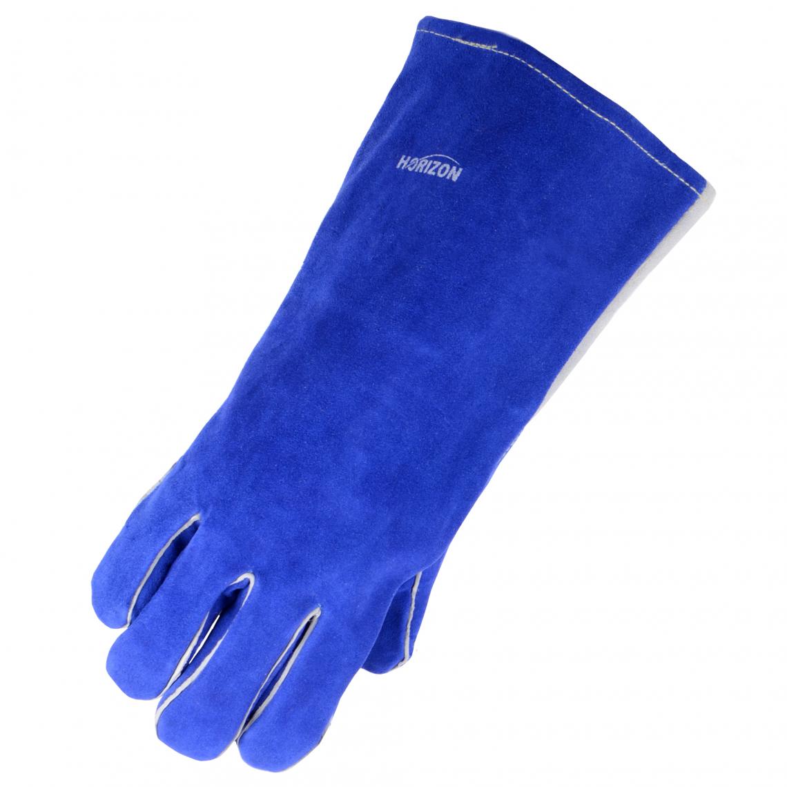 Horizon Cowsplit Blue Leather Welding Gloves - 14" Gauntlet, Fleece Lined, Aramid Threading, Heat & Abrasion Resistant, Ideal for MIG/TIG/Stick Welding