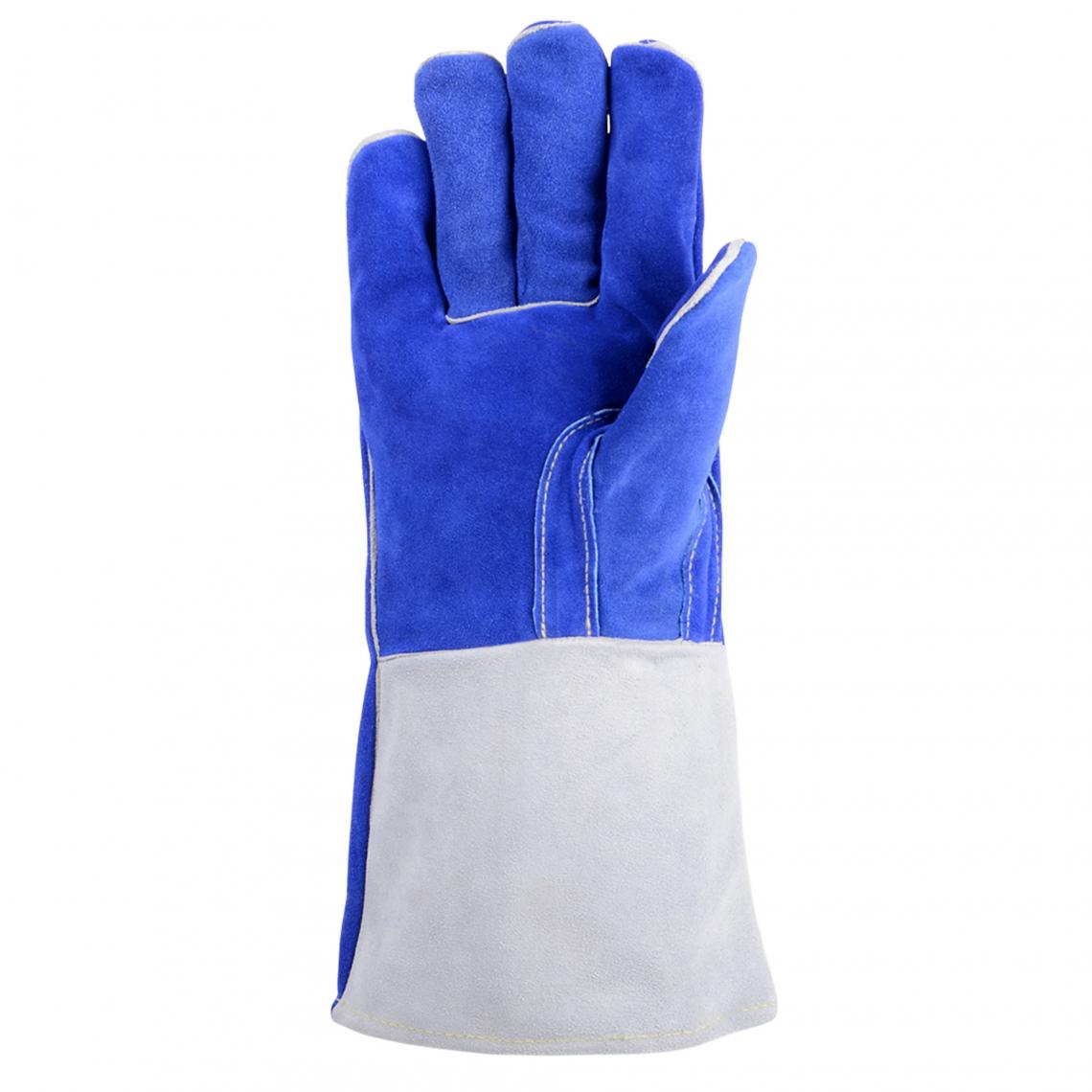 Horizon Cowsplit Blue Leather Welding Gloves - 14" Gauntlet, Fleece Lined, Aramid Threading, Heat & Abrasion Resistant, Ideal for MIG/TIG/Stick Welding