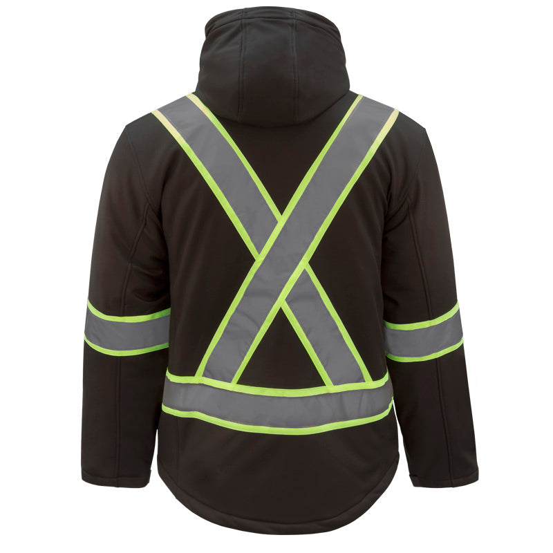 Nats Men's Hi Vis Softshell Work Jacket Waterproof Reflective with Detachable Hood Black Sizes S-3XL