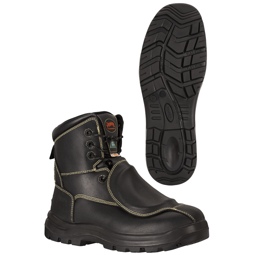 Pioneer Men's Safety Work Boots 8" CSA Leather Metatarsal-Protected with Rubber Outsole Black Sizes 7 - 14