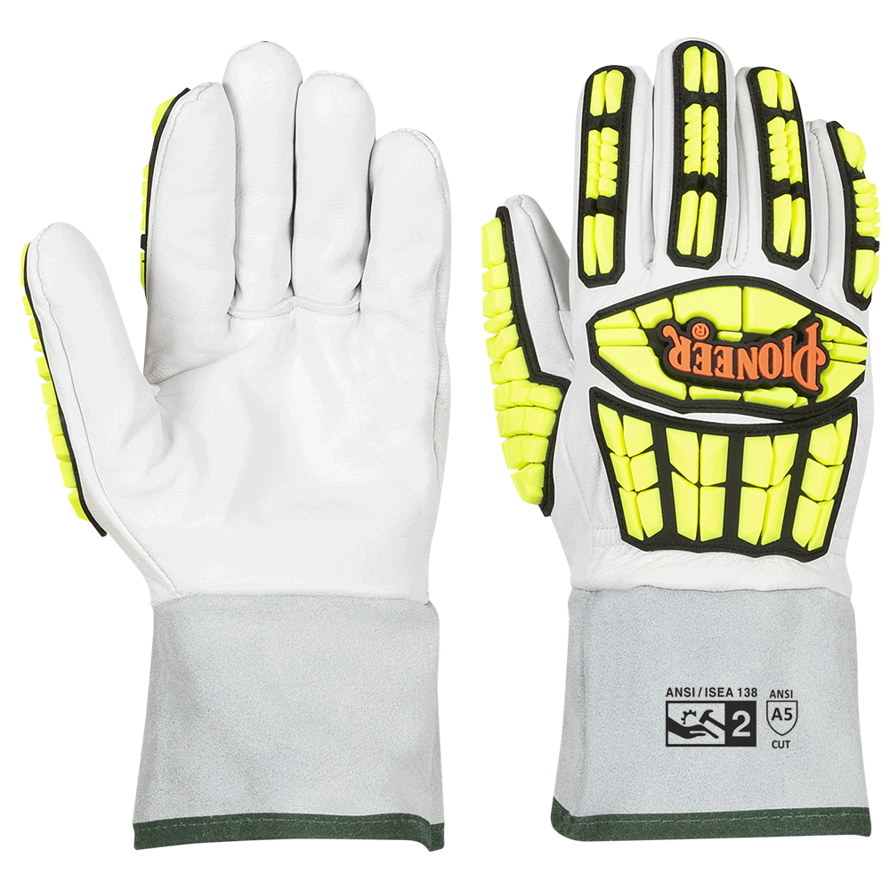 Pioneer Men's Goatskin Gauntlet Work Gloves, Cut and Impact-Resistant, ANSI Level A5, TPR Protection, 3" Cuff, Breathable & Durable | Sizes S-2XL