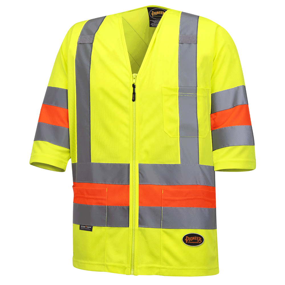 Pioneer Hi Viz Short Sleeved Quebec Traffic Shirt | Yellow | Sizes XS - 4XL Hi Vis Work Wear - Cleanflow