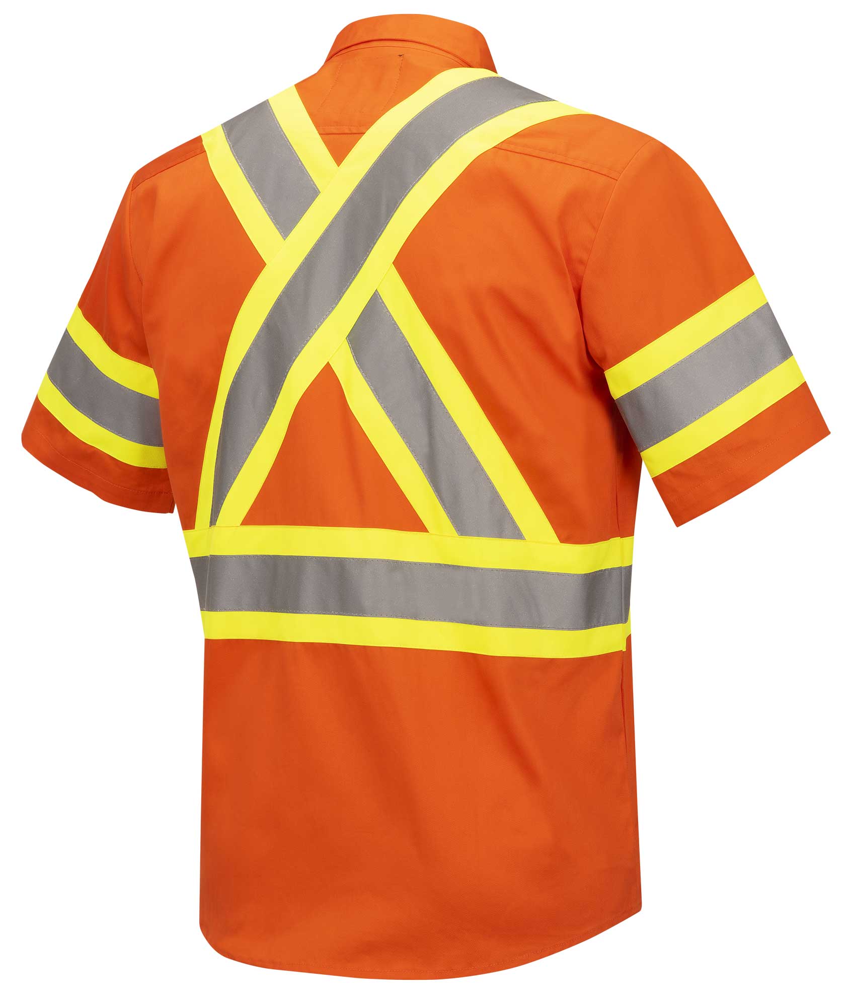 Pioneer Men's Hi Vis Short Sleeve Shirt CSA Cotton Button-Up Reflective Orange Sizes S-4XL