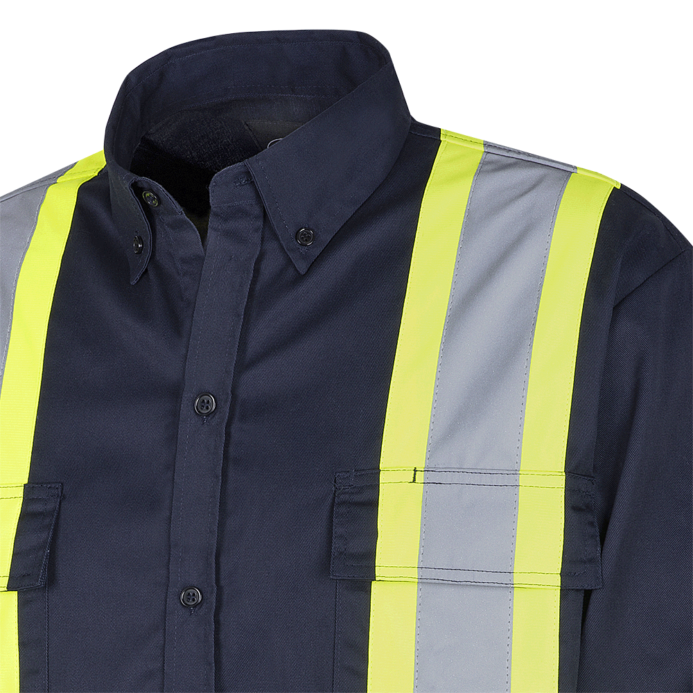 Pioneer Hi Viz Poly/Cotton Work Shirt | Navy | Sizes S - 4XL Hi Vis Work Wear - Cleanflow
