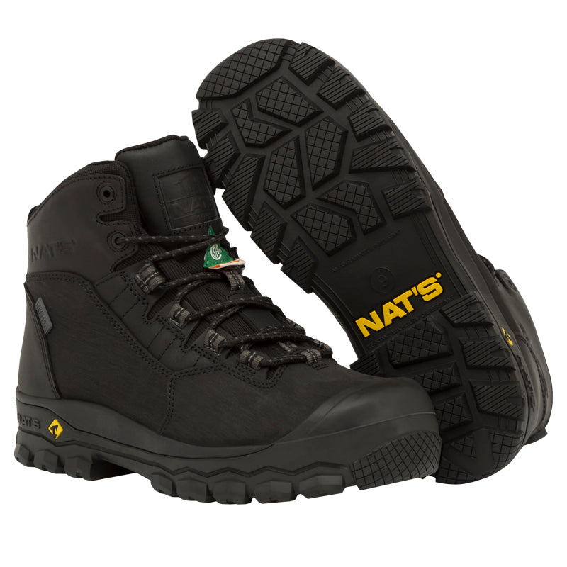 Nats Men's Safety Work Boots S626 CSA 6" Leather Waterproof Steel Toe and Plate Black Sizes 7-13