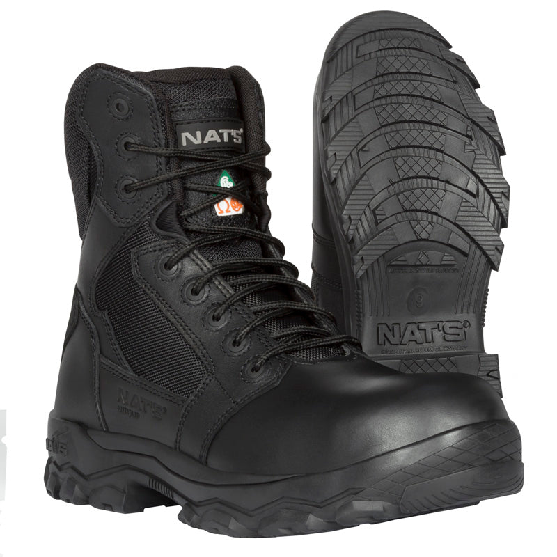 Nats Men's Safety Work Boots S885 CSA 8" Leather Steel Toe and Plate with Ultra Comfort Sole Black Sizes 7-13